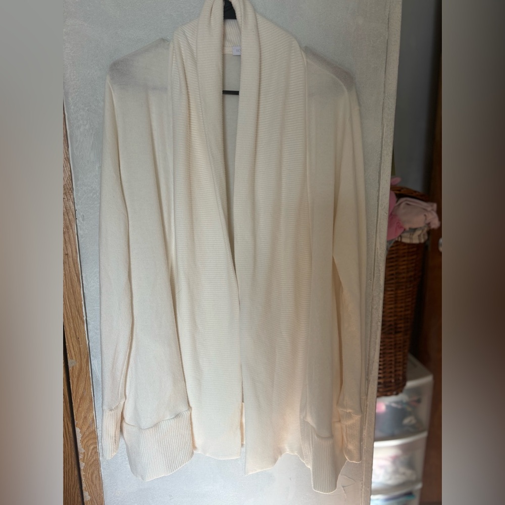 Beyond Yoga Cream Ribbed Open Front Cardigan with Thumbholes - Size M